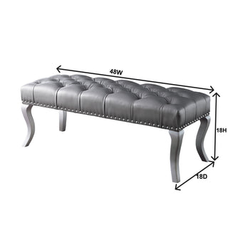 Sunvega Champagne Tufted Fabric Upholstered Bench with Nailhead Trim