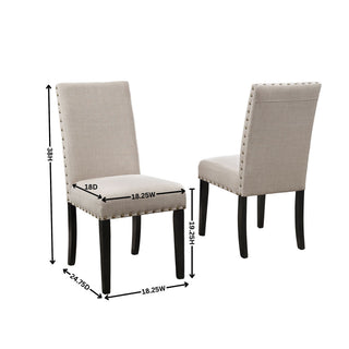Sunvega Gray Linen and Cotton Fabric Dining Chairs with Nailhead Trim, Set of 2