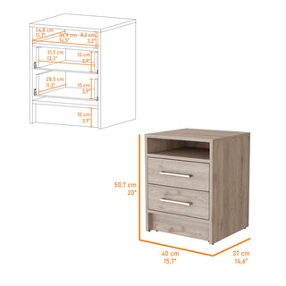 Sunvega Philadelphia Two Drawer Nightstand with Concealed Open Shelf