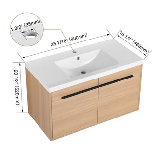 Sunvega 30 Inch Brown Bathroom Vanity with Resin Countertop Sink and 2 Doors