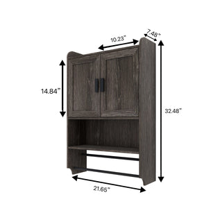 Sunvega Vintage Grey Bathroom Wall Cabinet with Towel Bar and Paper Holder