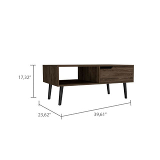 Sunvega Dark Walnut Coffee Table with One Open Shelf and One Drawer