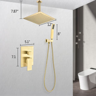 Sunvega Ceiling Mounted Rainfall Shower System Combo with Handheld and Self-Cleaning Nozzle