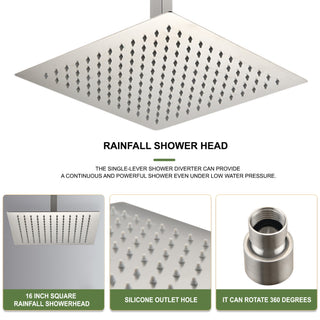 Sunvega 16 Inch Matte Black Rainfall Shower Head with Self Cleaning Nozzle