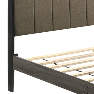 Sunvega Brown and Weathered Grey Upholstered Queen Bed with Rustic Platform Design