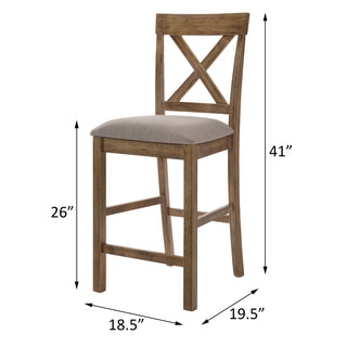 Sunvega Tan and Weathered Oak Cross Back Counter Height Stools with Linen Upholstery