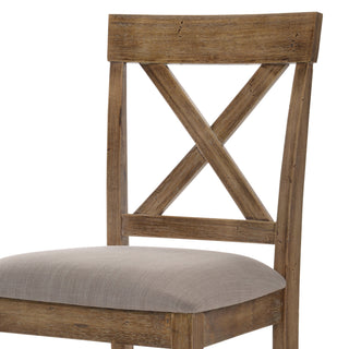 Sunvega Tan and Weathered Oak Cross Back Counter Height Stools with Linen Upholstery