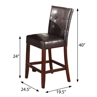 Sunvega Espresso Faux Leather and Walnut Finish Counter Height Stools with Tufted Backrest