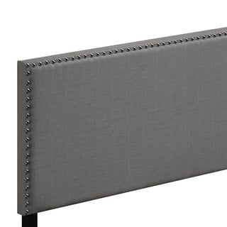 Sunvega Light Grey Queen Panel Bed with Nailhead Trim and Plush Upholstery