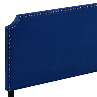 Sunvega Blue Queen Panel Bed with Scooped Headboard and Upholstered Footboard
