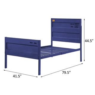 Sunvega Blue Twin Platform Bed with Panel Headboard and Low Profile Footboard