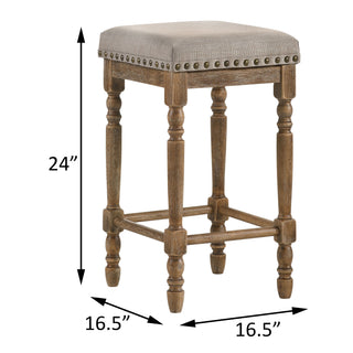 Sunvega Weathered Oak Counter Height Stools with Beige Fabric Upholstery Set of 2