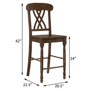 Sunvega Walnut Counter Height Stools with Scooped Seat and Footrest Set of 2