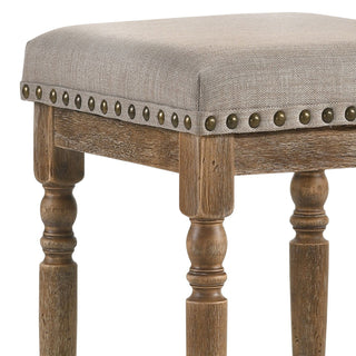 Sunvega Weathered Oak Counter Height Stools with Beige Fabric Upholstery Set of 2