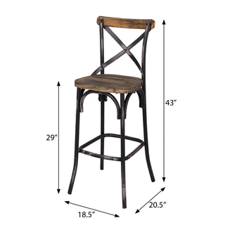 Sunvega Antique Black and Oak Bar Stool with Cross Back Design for Kitchen Counter