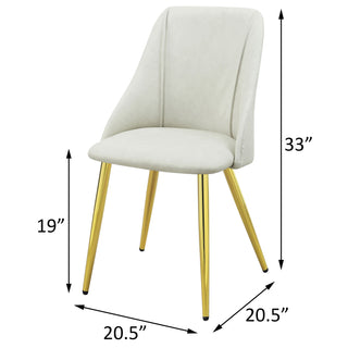Sunvega White Faux Leather Side Chairs with Gold Metal Legs Set of 2