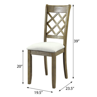 Sunvega Farmhouse Lattice Back Side Chairs in Beige and Rustic Oak Set of 2