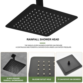 Sunvega 16 Inch Square Rain Shower Head in Brushed Nickel 304 Stainless Steel
