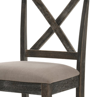 Sunvega Tan Linen Upholstered Counter Height Stools with Cross Back Design (Set of 2)