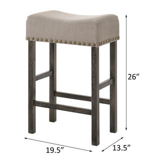Sunvega Counter Height Stools with Tan Linen Upholstery and Weathered Grey Legs