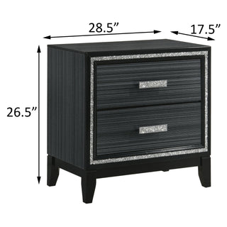 Sunvega Weathered Black Modern Glam 2-Drawer Nightstand with Safety Stop Mechanism