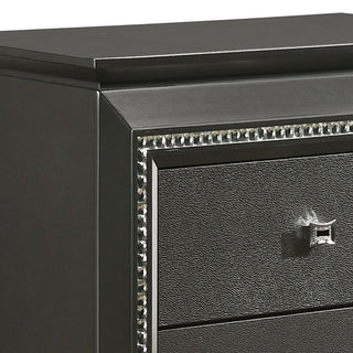 Sunvega Metallic Grey Nightstand with 2 Spacious Drawers and Crystal-Like Trim