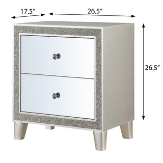 Sunvega Champagne Finish 2-Drawer Nightstand with Mirrored Accents and Felt Lined Top