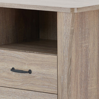 Sunvega Rustic Natural Nightstand with Two Drawers and One Open Storage Shelf