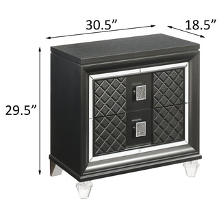 Sunvega Modern Metallic Grey Nightstand with Two Drawers and Sleek Acrylic Legs