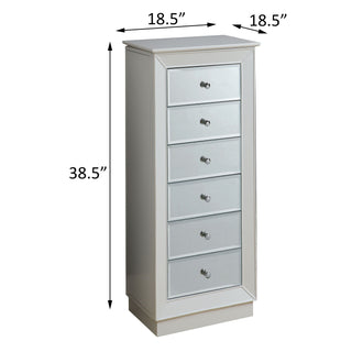Sunvega Modern White Jewelry Armoire with Mirror and Six Felt-Lined Drawers