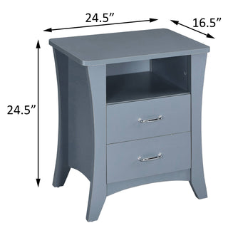 Sunvega Grey Nightstand with 2 Drawers and Open Shelving for Bedroom Storage