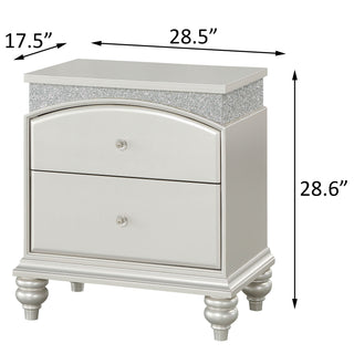 Sunvega Transitional Platinum Nightstand with Two Felt-Lined Drawers and Safety Stop