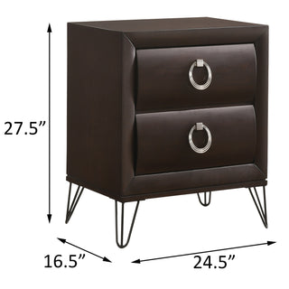 Sunvega Dark Merlot 2-Drawer Nightstand with Hairpin Legs and Felt-Lined Top