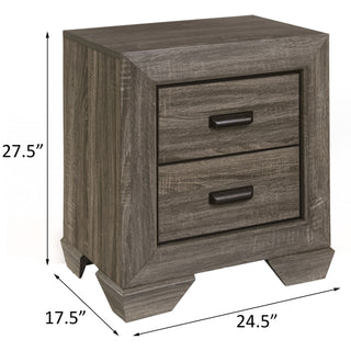 Sunvega Weathered Grey Grain 2-Drawer Nightstand with Rustic Vintage Appeal for Bedroom