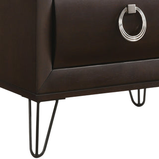 Sunvega Dark Merlot 2-Drawer Nightstand with Hairpin Legs and Felt-Lined Top