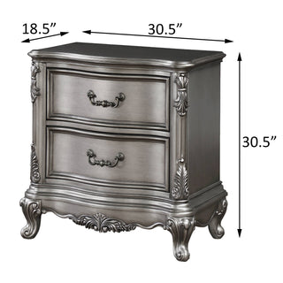 Sunvega Antique Platinum Nightstand with Felt-Lined Drawers and Safety Stop