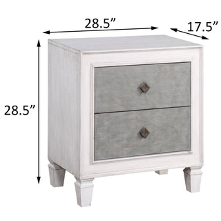 Sunvega Rustic Grey and Weathered White 2-Drawer Nightstand with Felt Liner