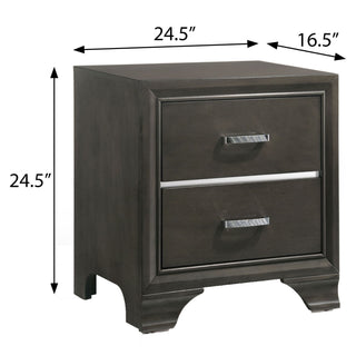 Sunvega Grey 2-Drawer Nightstand with Mirror Inlaid and Safety Stop Mechanism