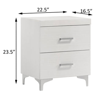 Sunvega White Nightstand with Two Dovetail Drawers and Metal Glides