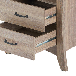 Sunvega Rustic Natural Nightstand with Two Drawers and One Open Storage Shelf