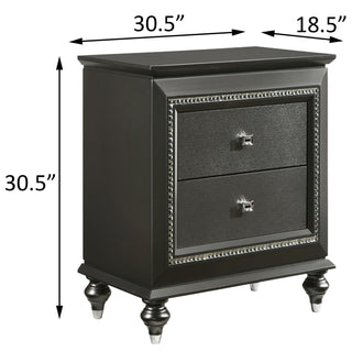 Sunvega Metallic Grey Nightstand with 2 Spacious Drawers and Crystal-Like Trim