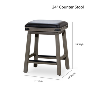 Sunvega Antique White Finish Counter Stool with Black Leather Seat