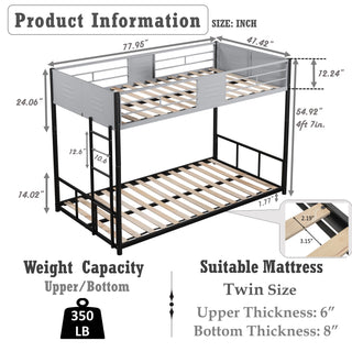 Sunvega Twin over Twin Bunk Bed with Metal Frame and Guardrails for Safety
