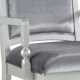 Sunvega Plush Grey Upholstered Arm Chairs with Sparkling Rhinestones and Platinum Finish