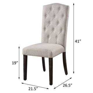Sunvega Beige Linen Upholstered Dining Chairs with Tufted Back and Tapered Legs (Set of 2)
