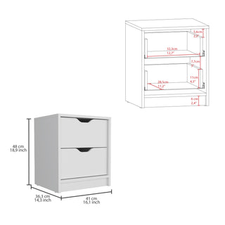 Sunvega White 2 Drawer Nightstand End Table with Pull Out System and Sleek Design