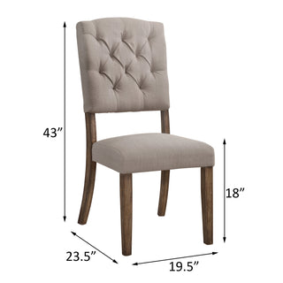 Sunvega Beige Linen Upholstered Transitional Side Chairs with Tufted Back and Tapered Legs