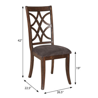 Sunvega Brown Microfiber Upholstered Dark Walnut X Back Side Chairs Set of 2