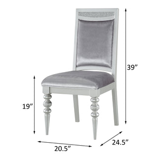 Sunvega Plush Grey Upholstered Side Chairs with Sparkling Rhinestones Inlay