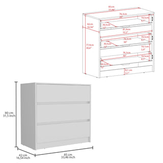 Sunvega White Contemporary Three Drawer Dresser with Pull Out Mechanism
